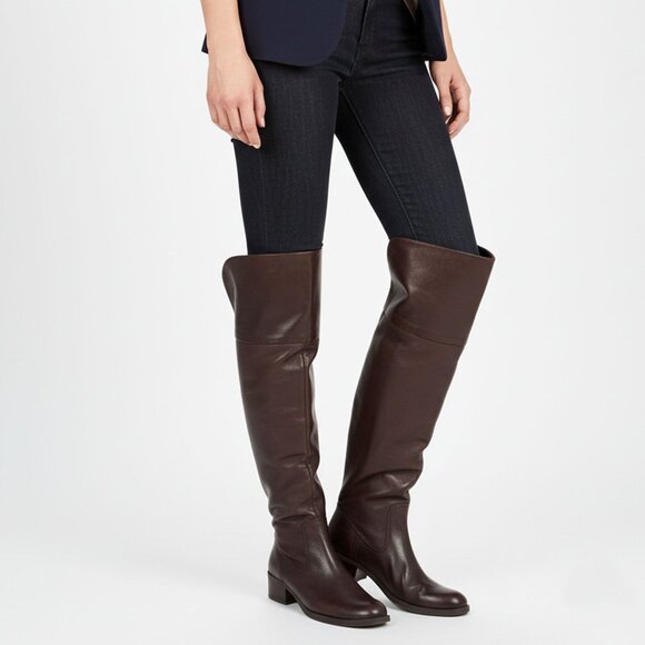 Jessica Simpson 'Cobra' Brown Leather Over Knee Boots Fold-Down Cuff Classic - Picture 3 of 15